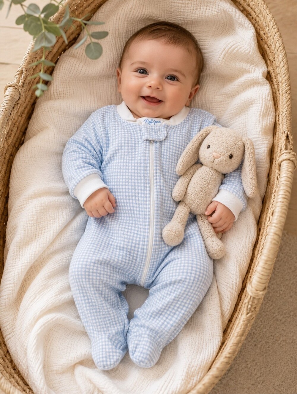 Nella Pima Blue Gingham Pima Cotton Footie Sleeper 0–3M 💙